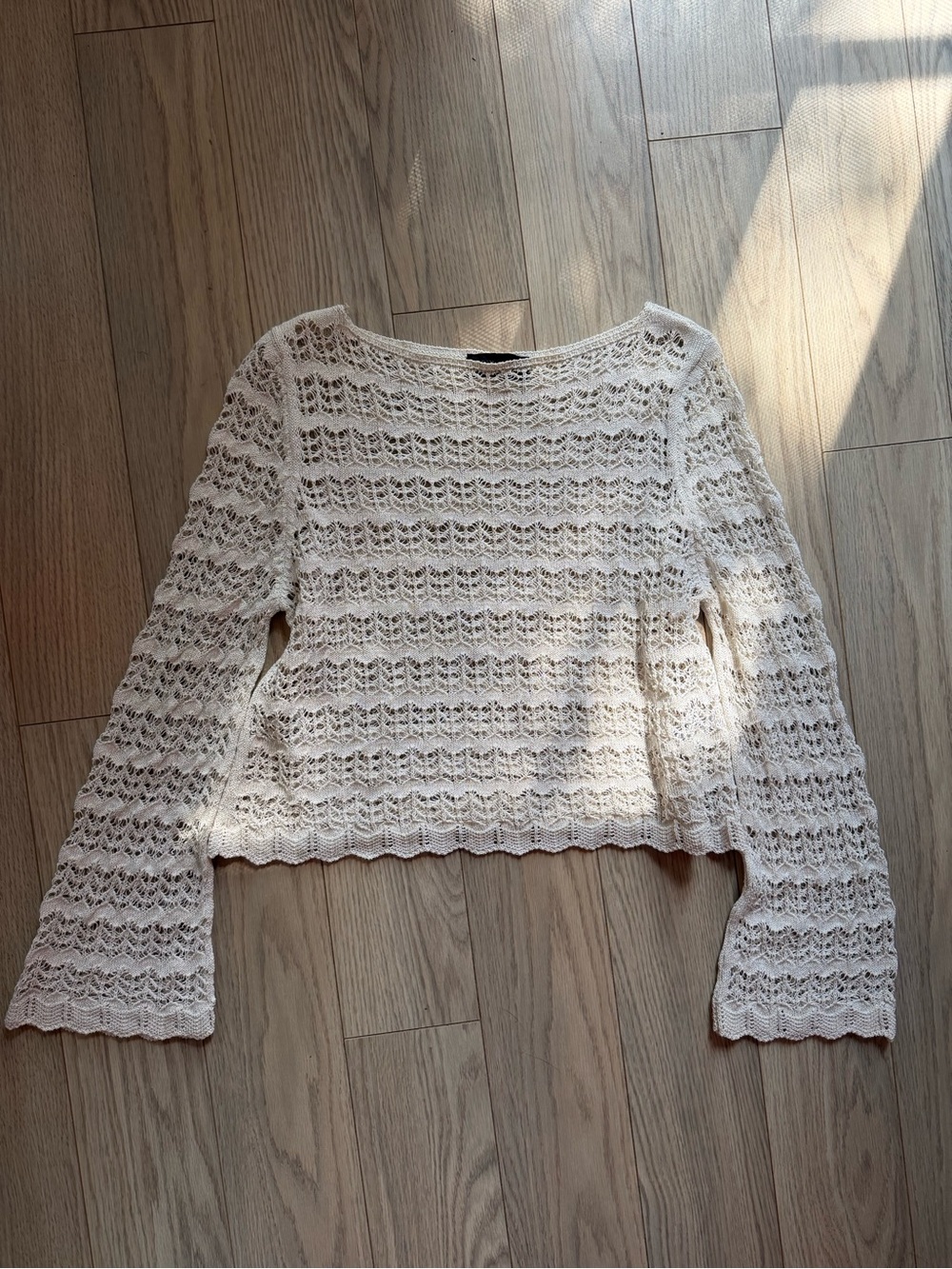 Zara Cream Crochet Lace Long-Sleeve Pullover